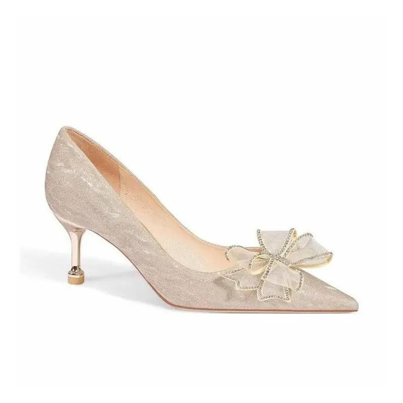 Take The Qin Slim Heel High Heels Women's Champagne Gold Gift Box Set-18