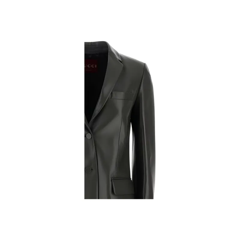 GUCCI Single-Breasted Leather Jacket-5