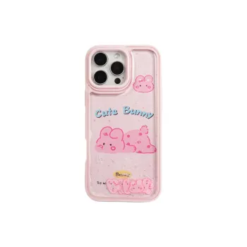 Sopi TPU Material Glitter Sand Slide Rabbit Puppy Phone Cases Compatible With IPhone 16/15 Pro Max/Apple 13/14 Pro/Max