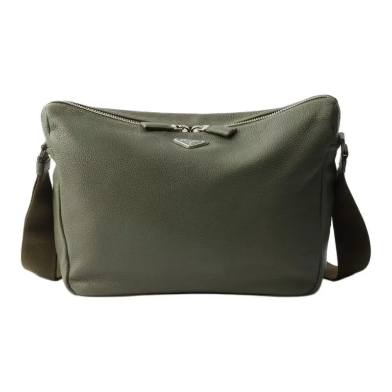 PRADA Cow Leather Shoulder Bag Medium Size Men's Dark Olive Green-0