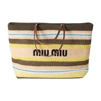 MIU MIU Cotton Tote Bag, Shopping Bag, Handbag, Shoulder Bag Women's Tái Original & Lemon & Natural