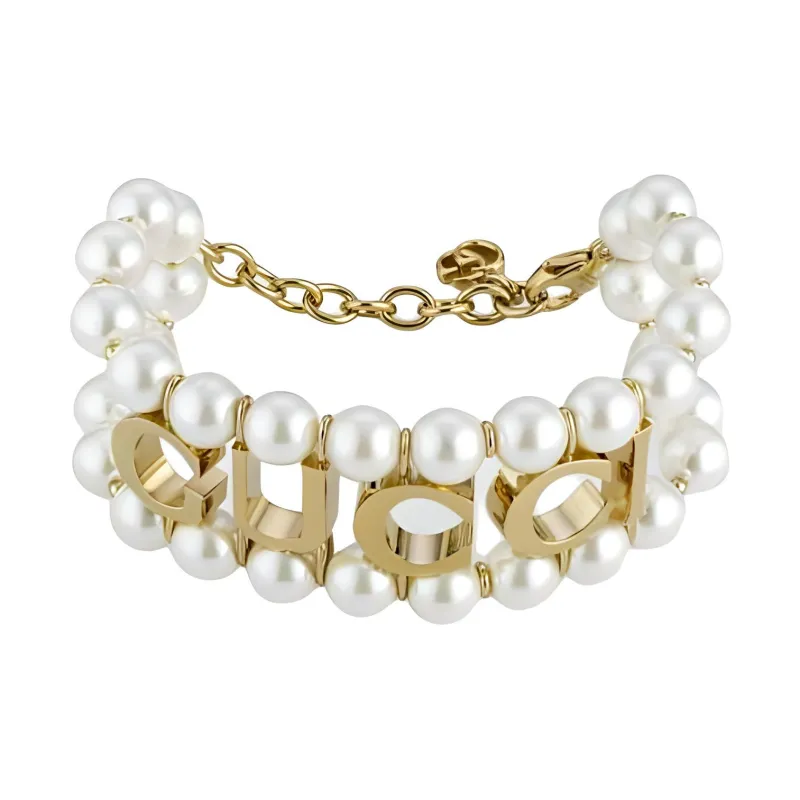 GUCCI Pearl Glass Metal Bracelets Women's Gold-0