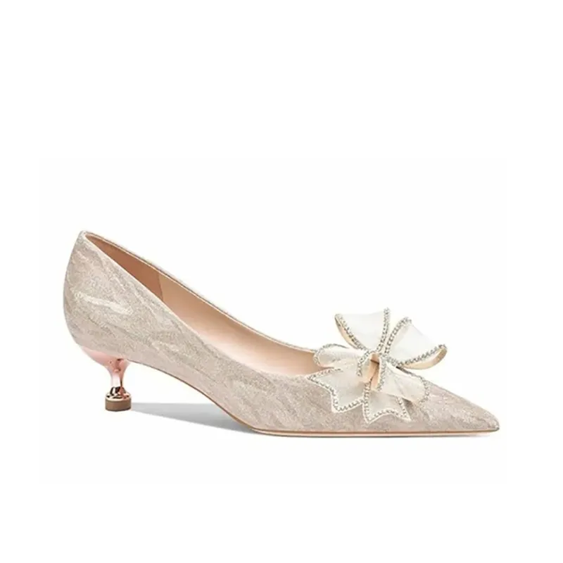 Take The Qin Slim Heel High Heels Women's Champagne Gold Gift Box Set-14