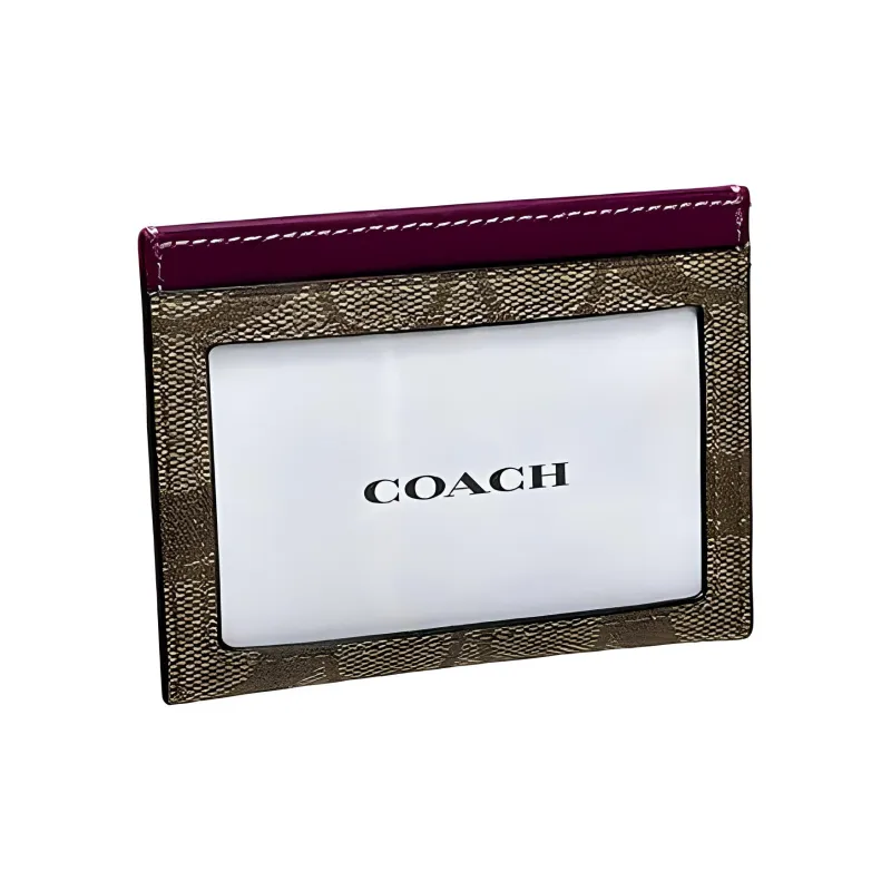 COACH Card Case Cow Leather Wallet Card Holder Card Holder Women's Khaki With Dark Berry-3