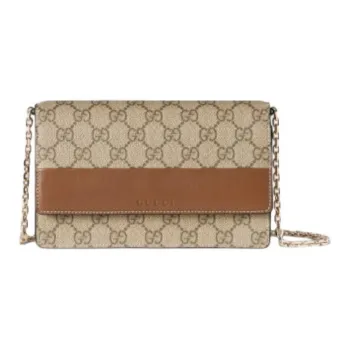 GUCCI GG Emblem Leather Shoulder Bag, Wallet Women's Brown