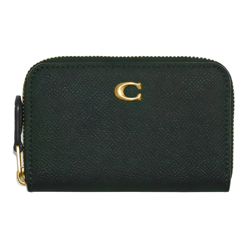 COACH Zip Around Leather Coin Purses Wallets Small Size Women's Dark Green-0
