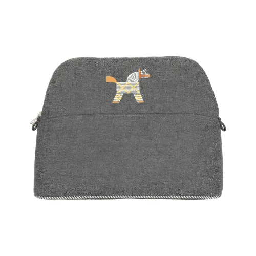 HERMES Bolide Cotton And Polyurethane Handheld Makeup Bag Women's Gray