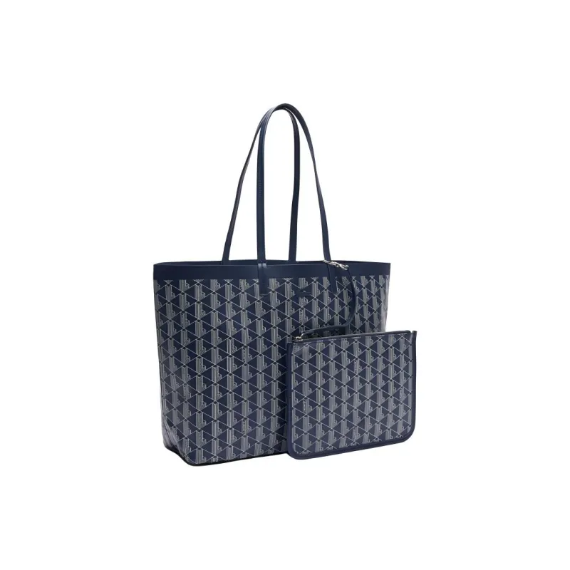 LACOSTE Coated Canvas Tote Bag Shopping Bag Handbag Shoulder Bag Women's Blue-1