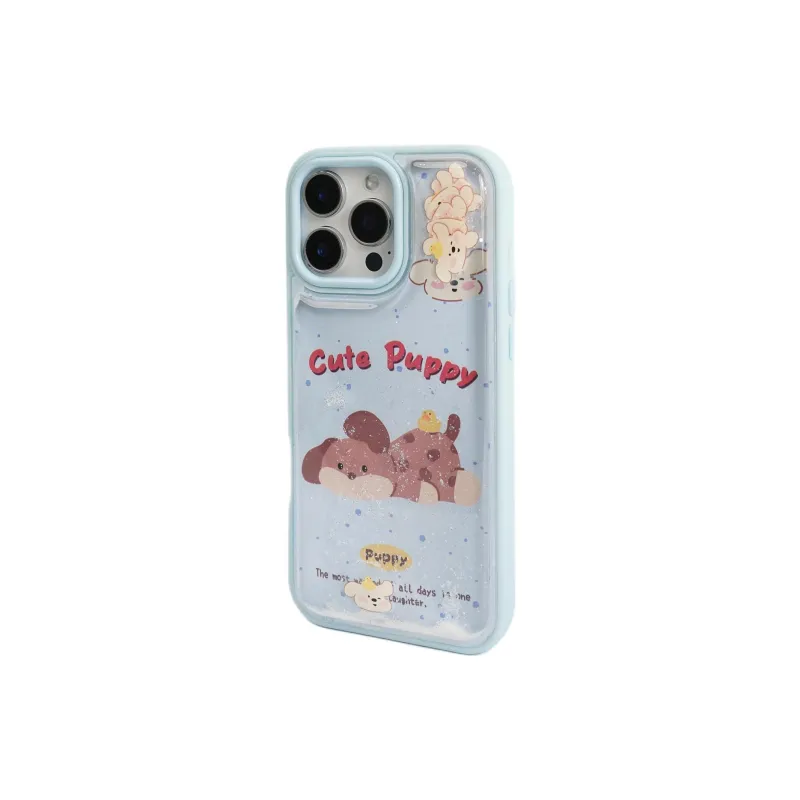 Sopi TPU Material Glitter Sand Slide Rabbit Puppy Phone Cases Compatible With IPhone 16/15 Pro Max/Apple 13/14 Pro/Max-6