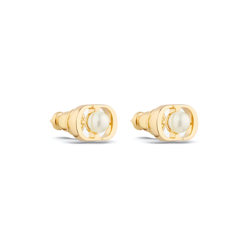 DIOR Resin, Metal Stud Earrings Women's Gold-1