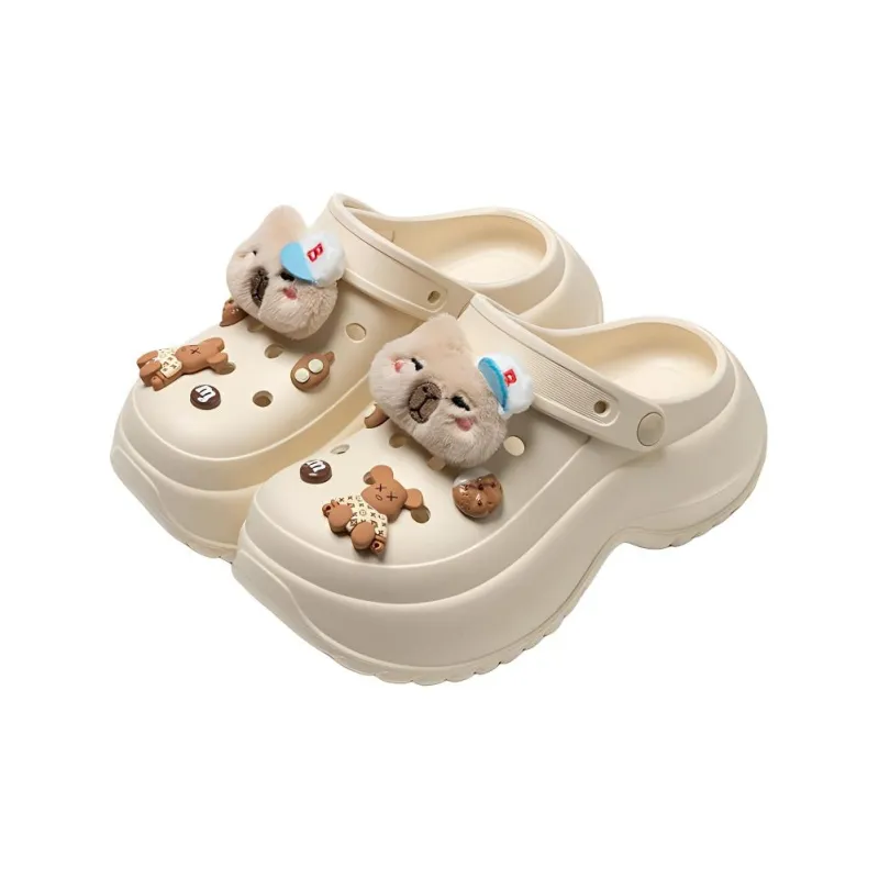 Lighthearted Clogs Cartoon Plush Pendant Slippers Beach Outdoor EVA Summer-5