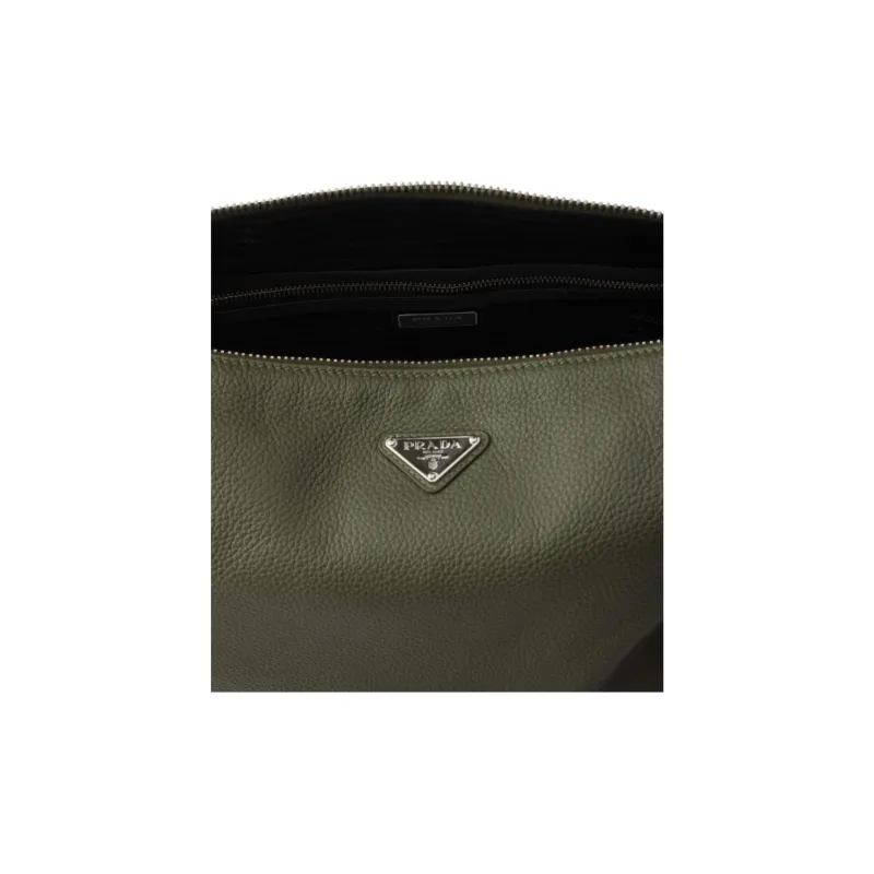 PRADA Cow Leather Shoulder Bag Medium Size Men's Dark Olive Green-3
