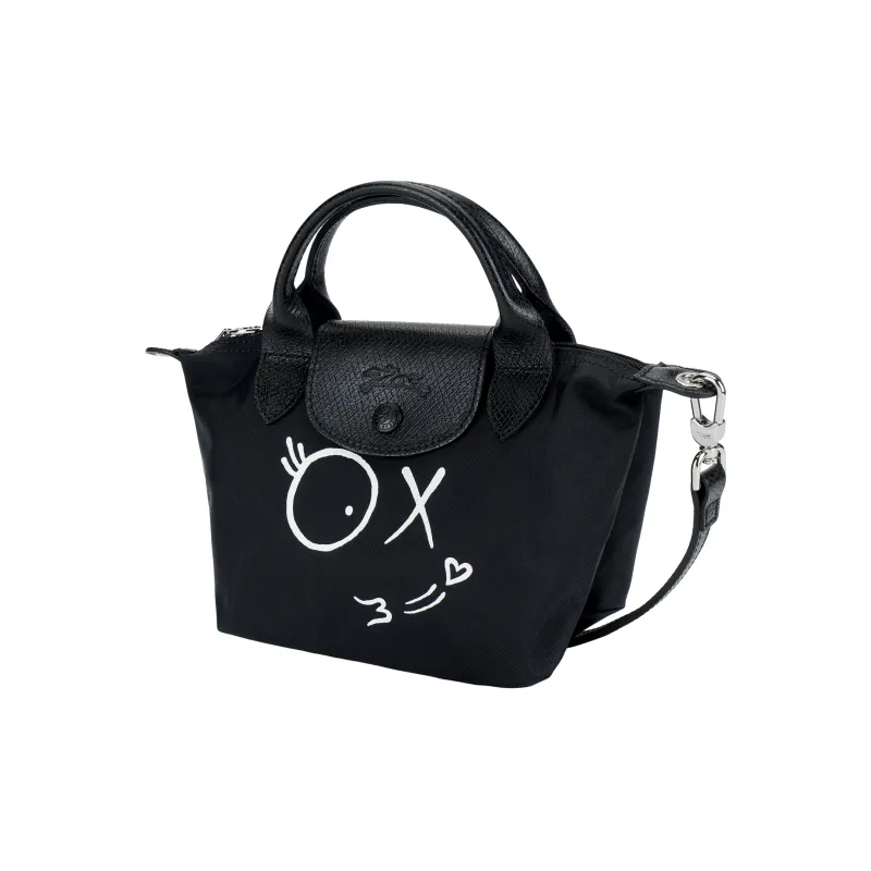 LONGCHAMP ANDRÉ Collaboration Le Pliage Canvas Dumpling Bag, Crossbody Bag, Handbag Mini Unisex Black-1