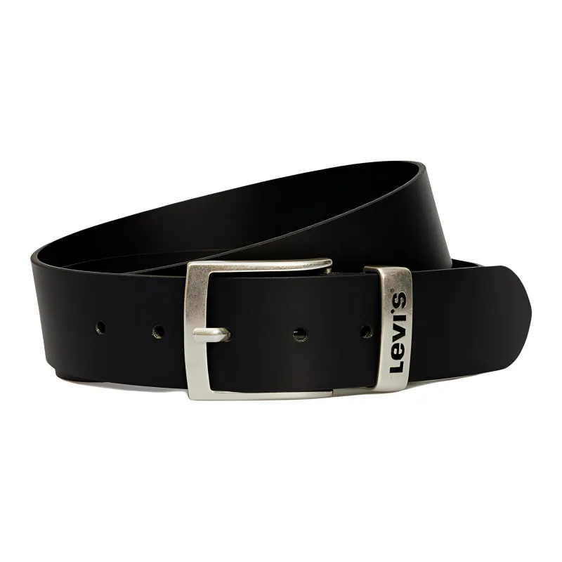 Levi's Letter Label Leather Leather Belts Men's Black Width  4CM-1