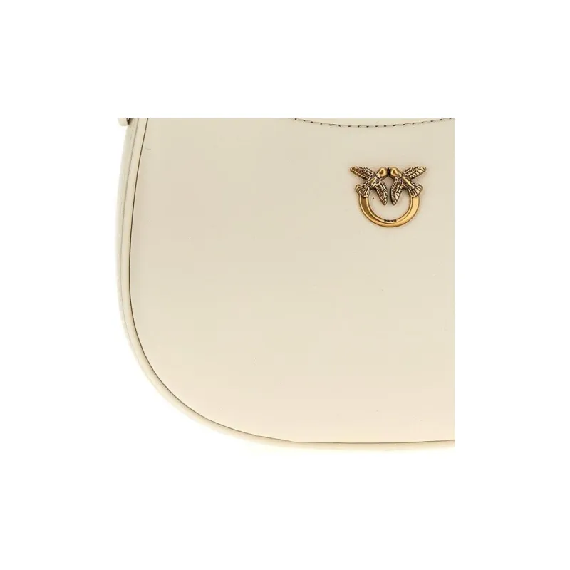 PINKO Half Moon Series Cowhide Leather Crossbody Bag, Shoulder Bag Mini Women's Beige-4