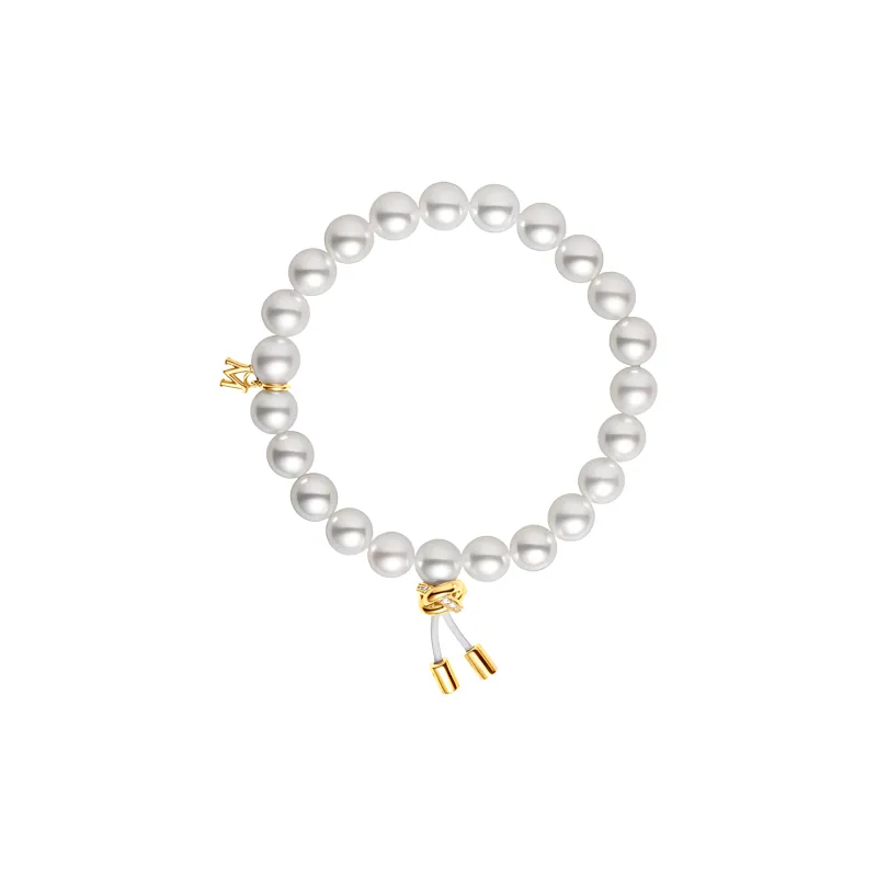 MIKIMOTO Cultured Pearl Diamond 18K Gold Polyester Bracelets Men's White-1