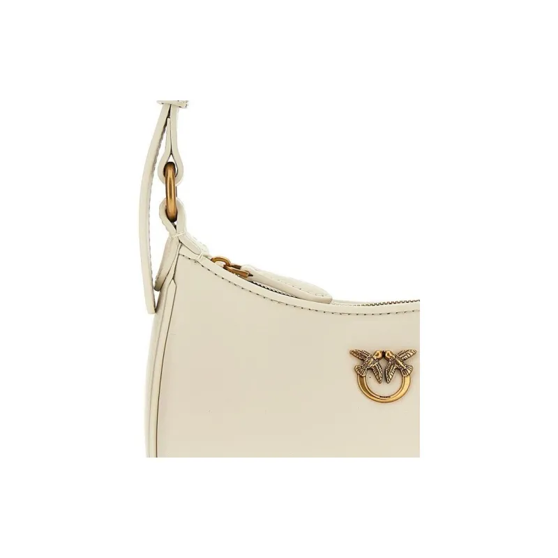 PINKO Half Moon Series Cowhide Leather Crossbody Bag, Shoulder Bag Mini Women's Beige-2