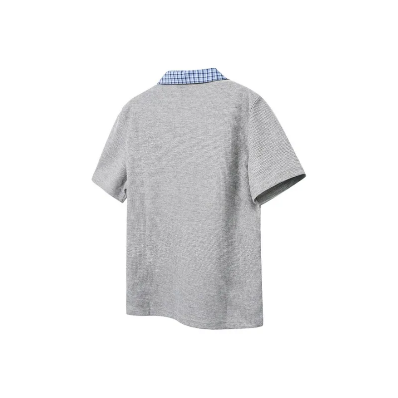 BONAS Plaid Lapel Patchwork Polo Shirt Unisex-3