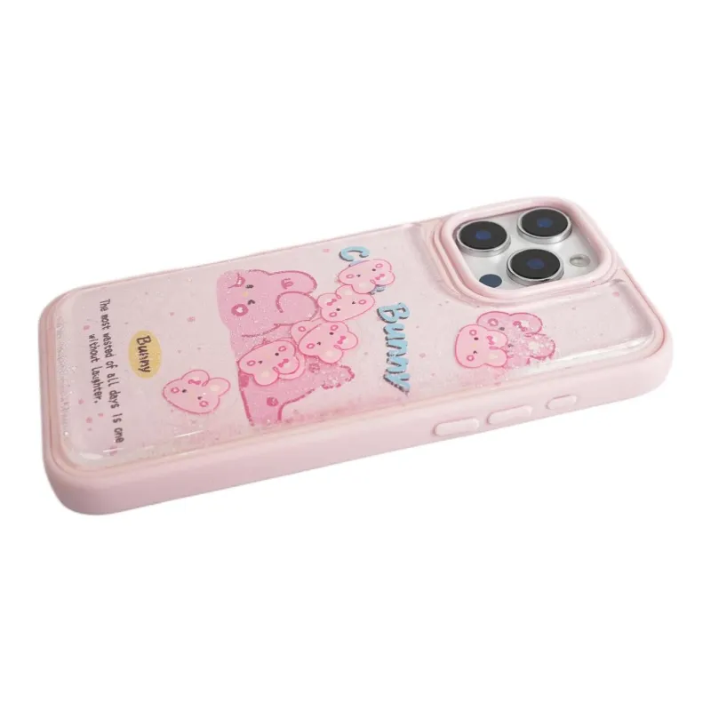 Sopi TPU Material Glitter Sand Slide Rabbit Puppy Phone Cases Compatible With IPhone 16/15 Pro Max/Apple 13/14 Pro/Max-3