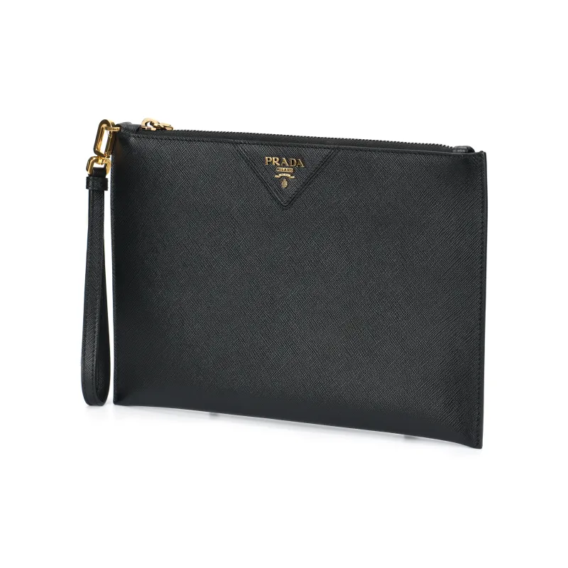 PRADA Saffiano Leather Clutch Regular Unisex Black-1