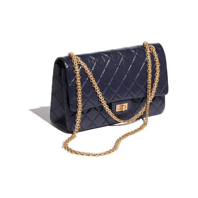 CHANEL Vintage Calfskin Gold Metal Shoulder Bag, Crossbody Bag Tubas Women's Marine Blue-1