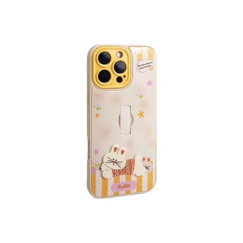 Sopi TPU Material 3D Effect Bunny Puppy Ring Stand Phone Cases Compatible With IPhone 16/15 Pro Max/Apple 13/14 Pro/Max-7