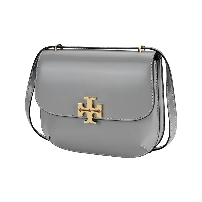 TORY BURCH Eleanor Cow Leather Saddle Bag, Crossbody Bag, Shoulder Bag Women's Green Purple Gray-1