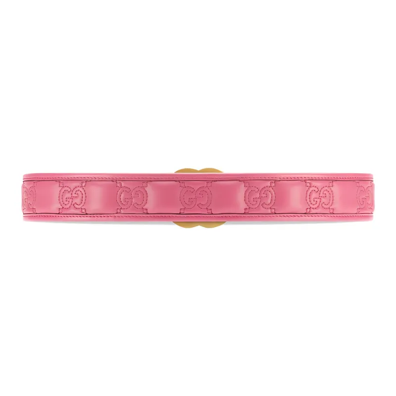 GUCCI GG Marmont Matelassé Double G Loose Fit Smooth Buckle Leather Belts Women's Pink Width: 4cm-1