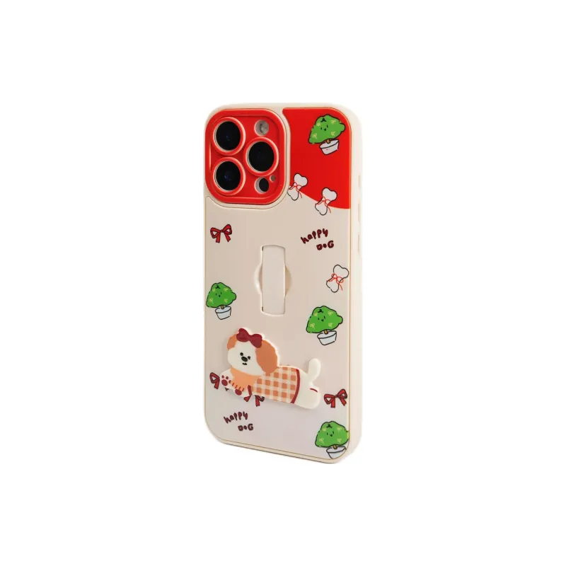 Sopi TPU Material 3D Effect Bunny Puppy Ring Stand Phone Cases Compatible With IPhone 16/15 Pro Max/Apple 13/14 Pro/Max-3