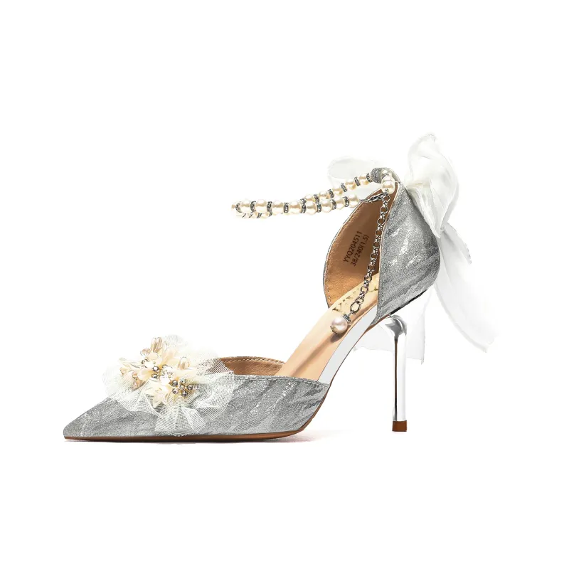 Take The Qin Slim Heel High Heels Women's Silver Gift Box Set-11