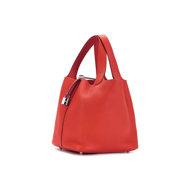 HERMES Picotin Lock Clemence Bullock Leather Basket Bag, Bucket Bag, Handbag 18 Women's Texas Pink-1