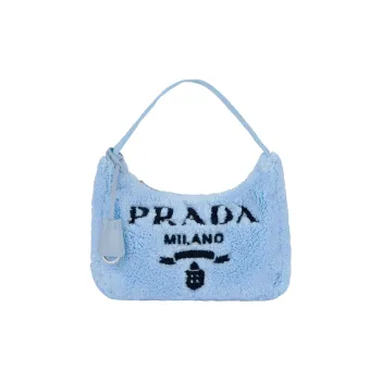 PRADA Re Edition 2000 Soft Terry Fabric Shoulder Bag, Hobo Bag, Handbag Mini Women's Sky Blue/Black