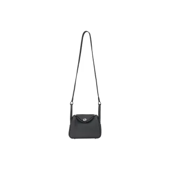 HERMES Lindy II Mini Clemence Leather Shoulder Crossbody Bags Women's Black