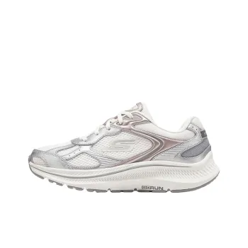 Skechers Women's GO Series Cushioning, Breathable, And Resilient Design Low Top Running Shoes Women's White Silver Pink