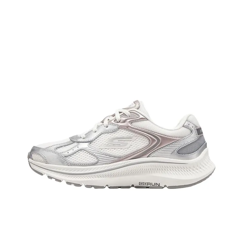 Skechers Women's GO Series Cushioning, Breathable, And Resilient Design Low Top Running Shoes Women's White Silver Pink-0