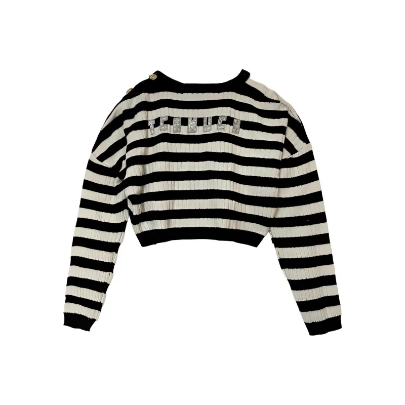 TCH Cashmere Sweaters Women's Black White Stripes-1