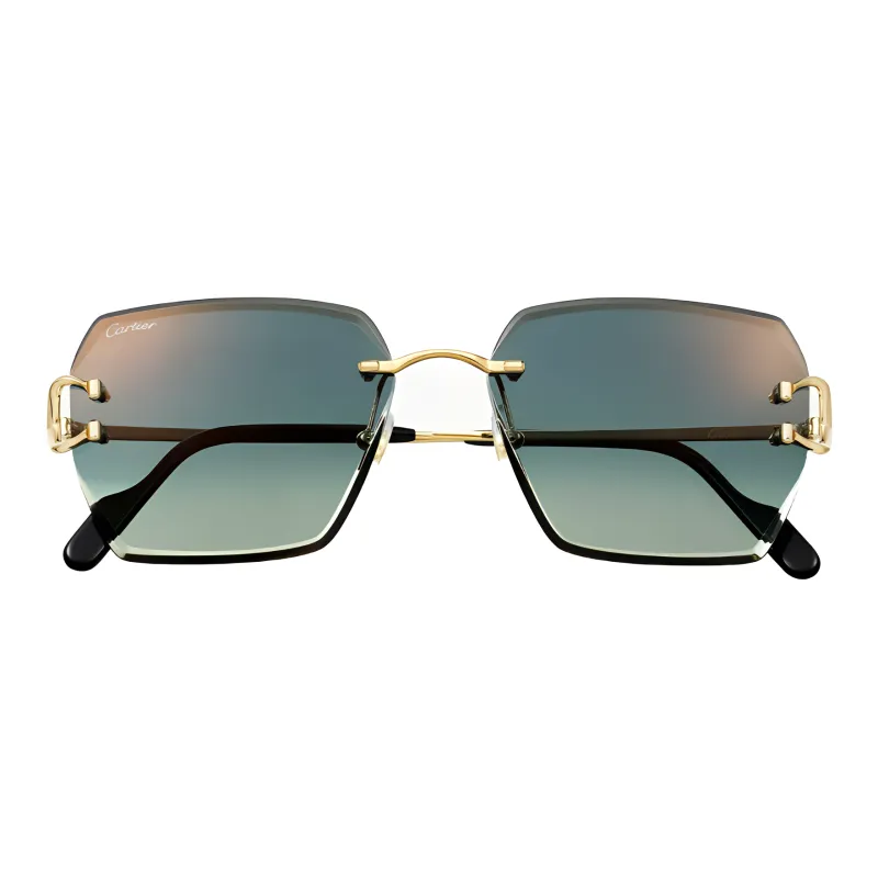 CARTIER Metal Irregular Shape Sunglasses Unisex Gold-1