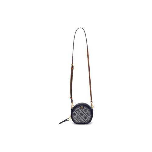 TORY BURCH T Monogram Jacquard Leather Round Bag, Shoulder Bag, Crossbody Bag Mini Women's Marine Blue