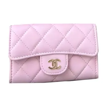 CHANEL Sheepskin Card Holder Women's Pink