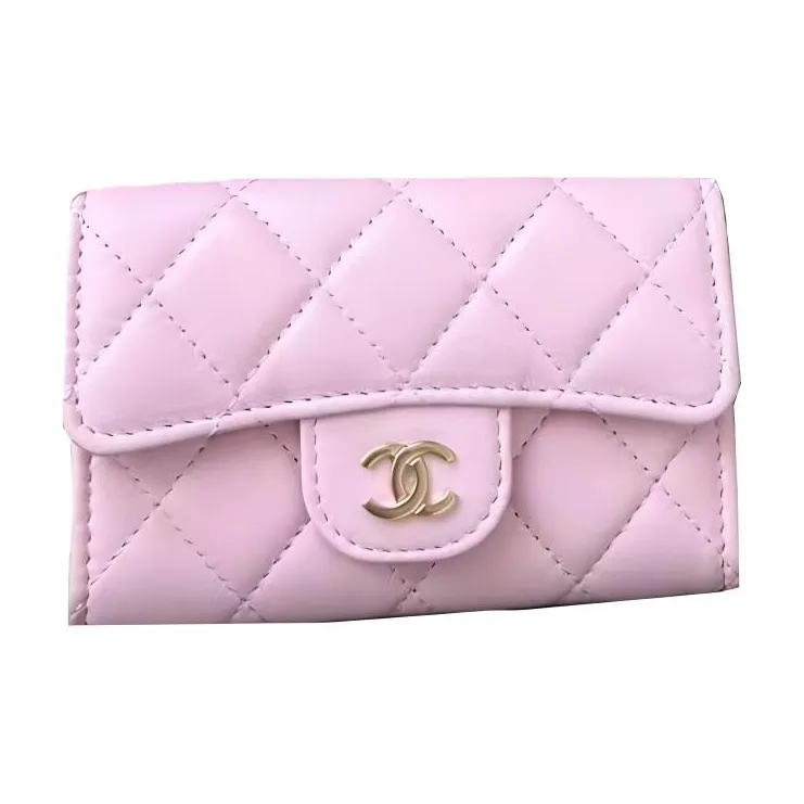 CHANEL Sheepskin Card Holder Women's Pink-0