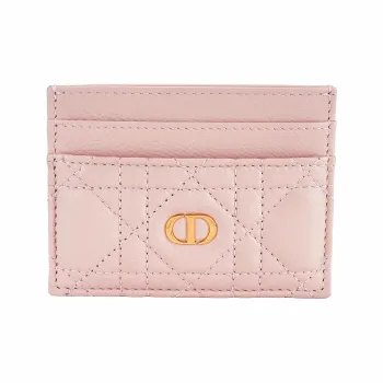 DIOR Caro Soft Cow Leather Card Clip Card Holder Women's Rouge Pink