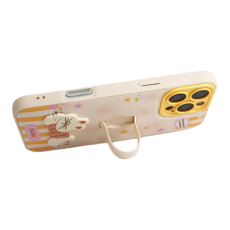 Sopi TPU Material 3D Effect Bunny Puppy Ring Stand Phone Cases Compatible With IPhone 16/15 Pro Max/Apple 13/14 Pro/Max-9