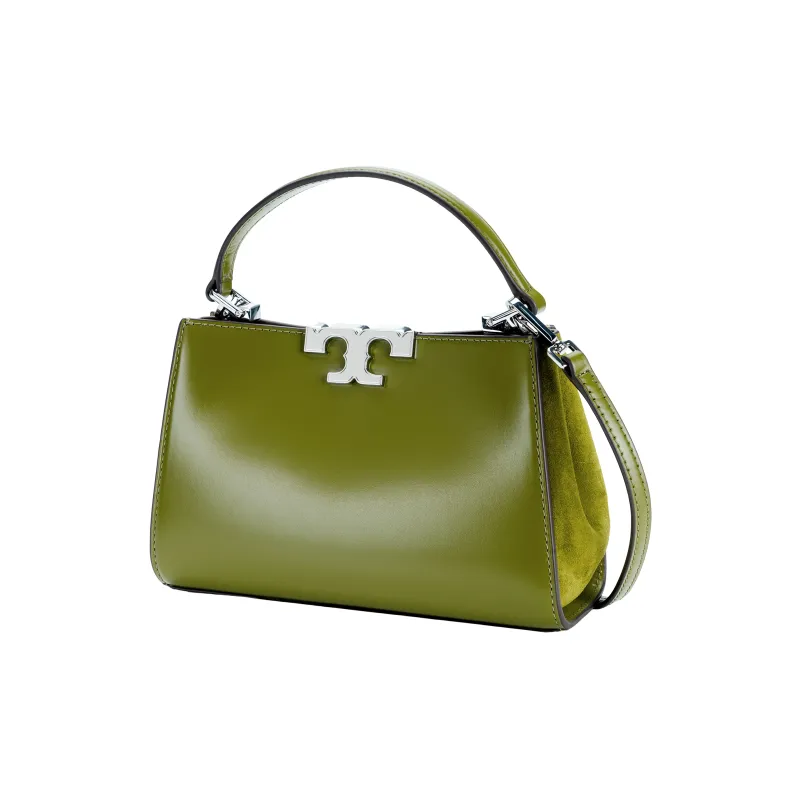 TORY BURCH Suede Patchwork Calfskin Briefcase Handbag Shoulder Bag Crossbody Bag Mini Unisex Matcha Green-1