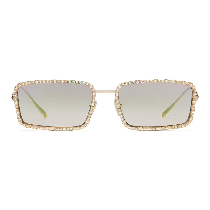 GUCCI Metal Crystal Square Sunglasses Women's Gold-1