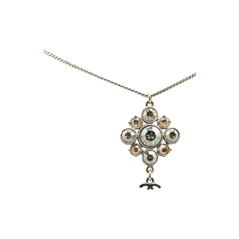 CHANEL 2012 Palladium Plated Cc Crystal Pendant Necklace Costume Necklace-2