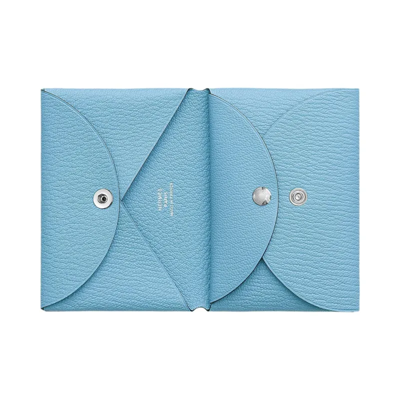 HERMES Calvi Duo Mysore Goat Skin Card Holder Women's 7N Celeste Sky Blue-1