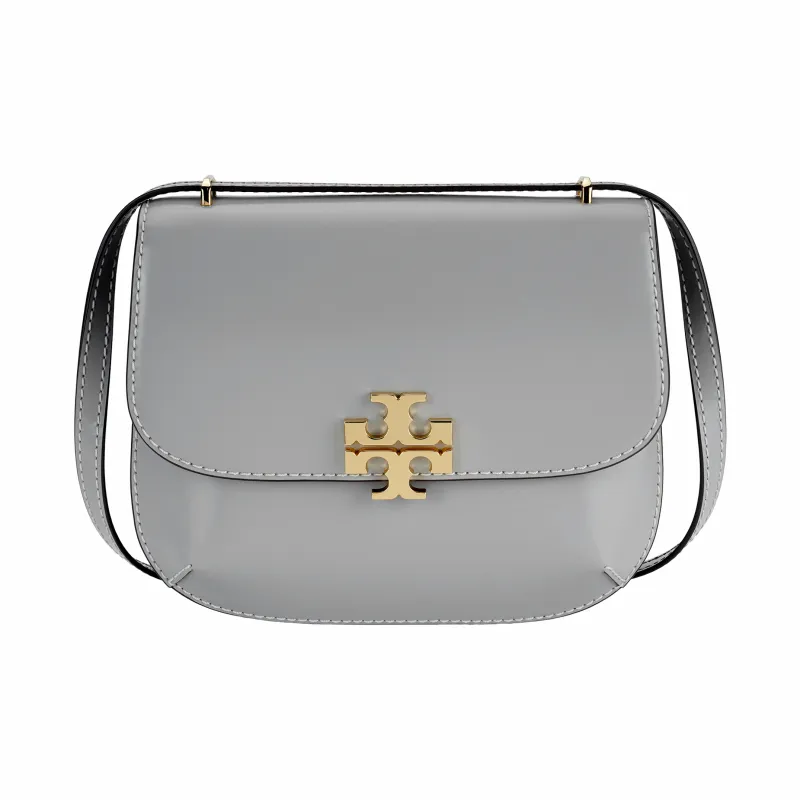 TORY BURCH Eleanor Cow Leather Saddle Bag, Crossbody Bag, Shoulder Bag Women's Green Purple Gray-0