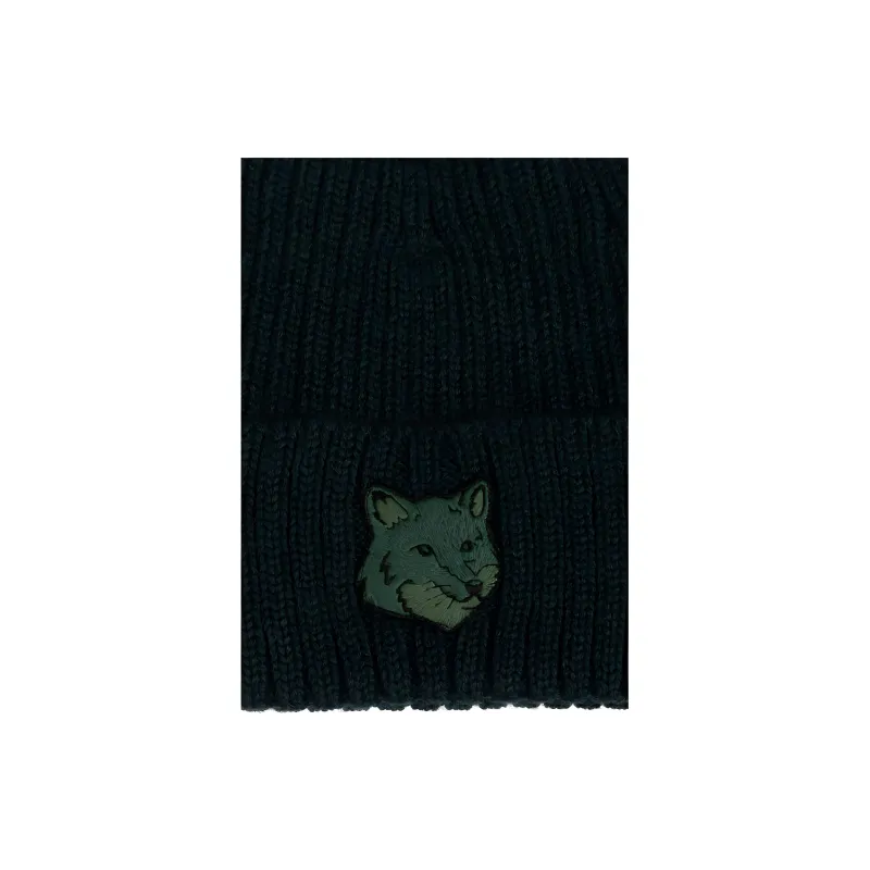 Maison Kitsune Bold Fox Head Patch Knitted Beanie-4