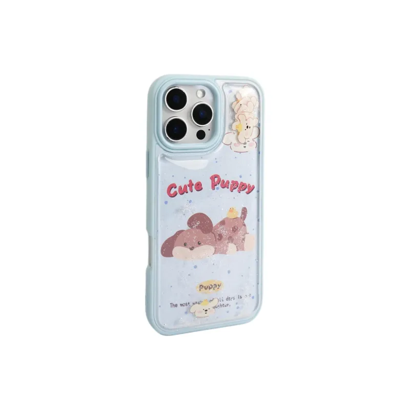 Sopi TPU Material Glitter Sand Slide Rabbit Puppy Phone Cases Compatible With IPhone 16/15 Pro Max/Apple 13/14 Pro/Max-5