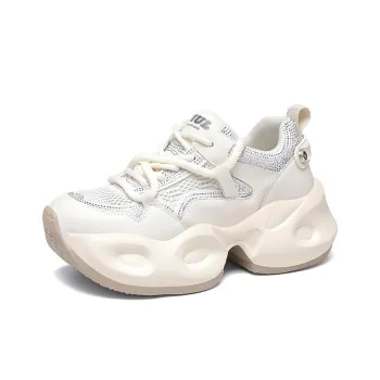 Golden Silk Rabbit Breathable Lightweight Height Increasing Low Top Chunky Sneakers Women's